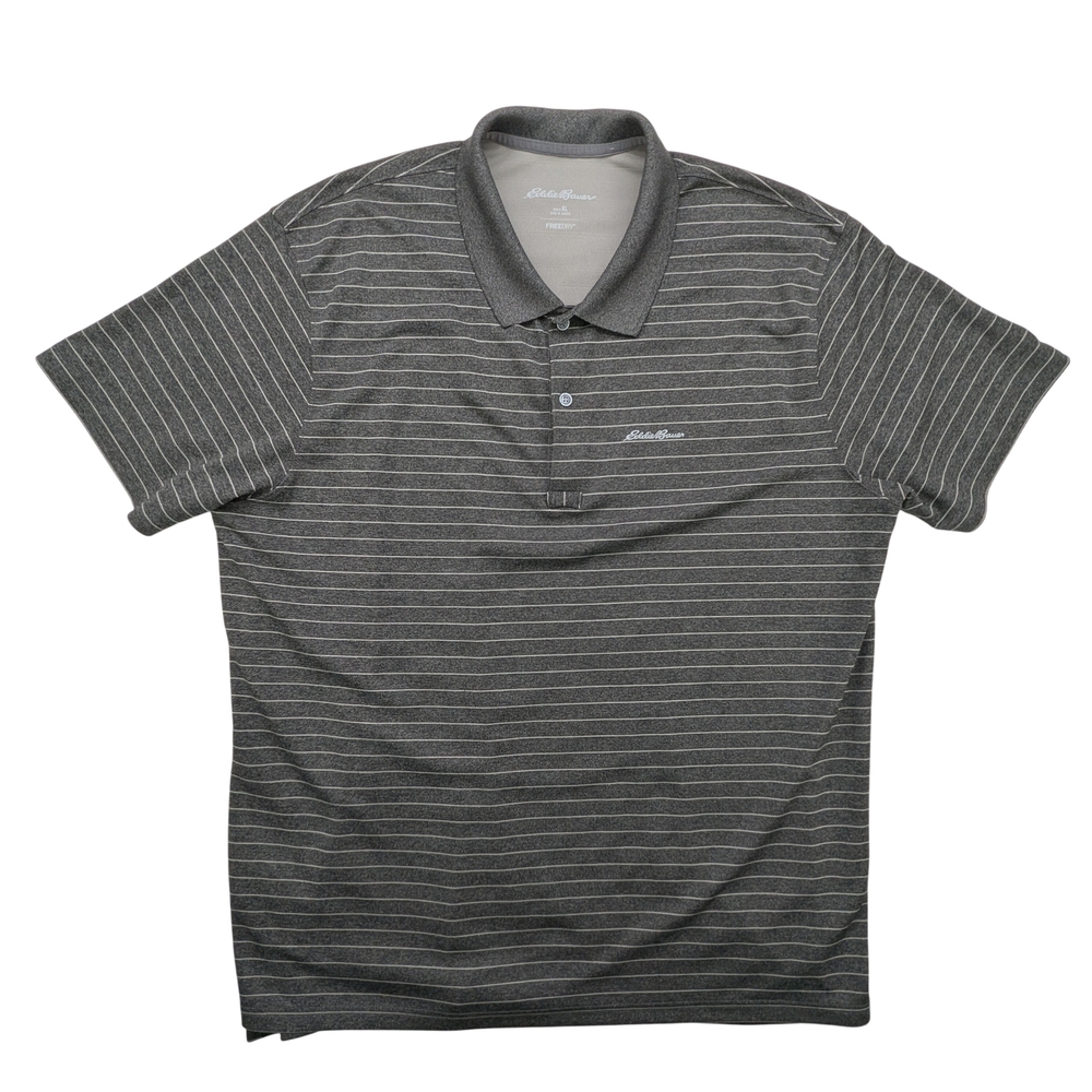 Eddie Bauer Shirt Mens XL FreeDry Performance Polo Gray Stripe Athletic Golf